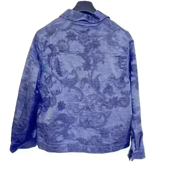 Coldwater Creek Jean Style Dressy Jacquard Jacket Size L Blue Beaded Casual Fun - Picture 6 of 10